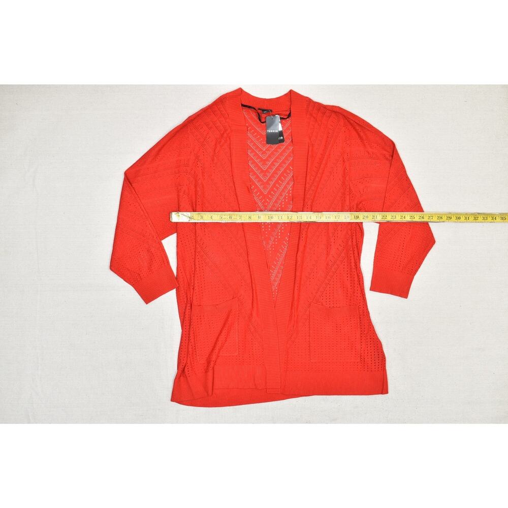 NEW Torrid Plus Size 3 Open Front Duster Cardigan Sweater Red Orange - Picture 3 of 8